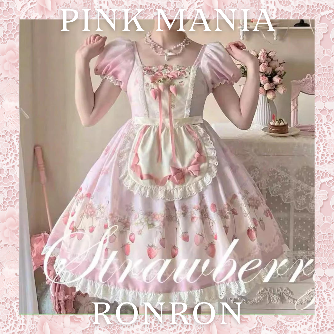 Strawberry Chiffon スクエアネックワンピース – ロリータファッション Strawberry Chiffon スクエアネックワンピース – ロリータファッション