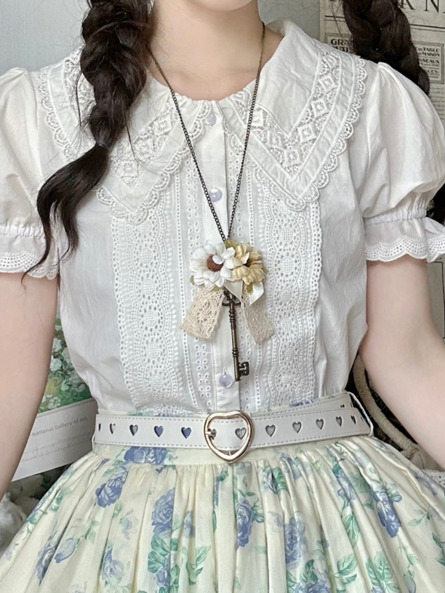 Rose Song Vintage Design Short Sleeve Blouse