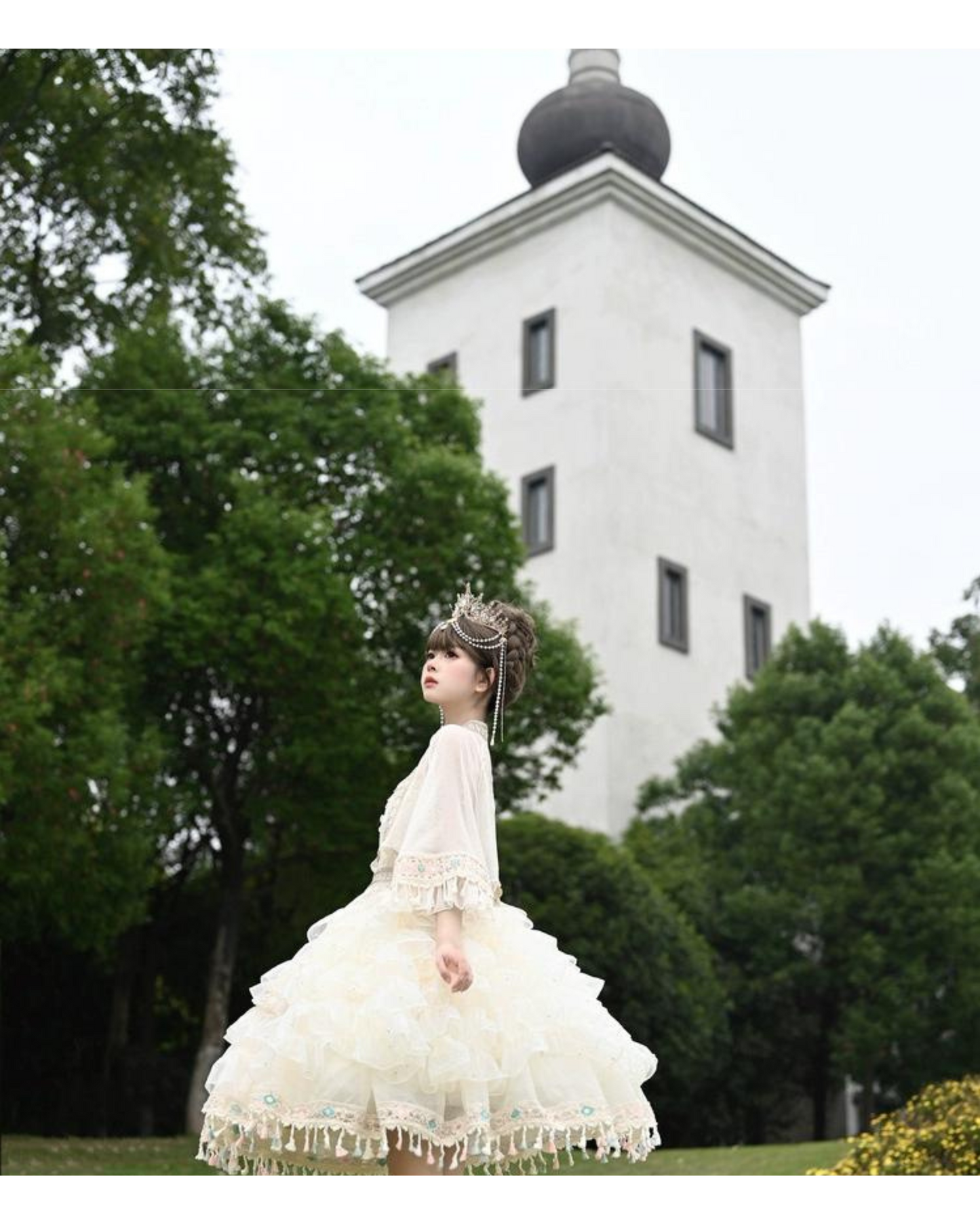 3 piece chiffon dress set with Chinese embroidery ribbon