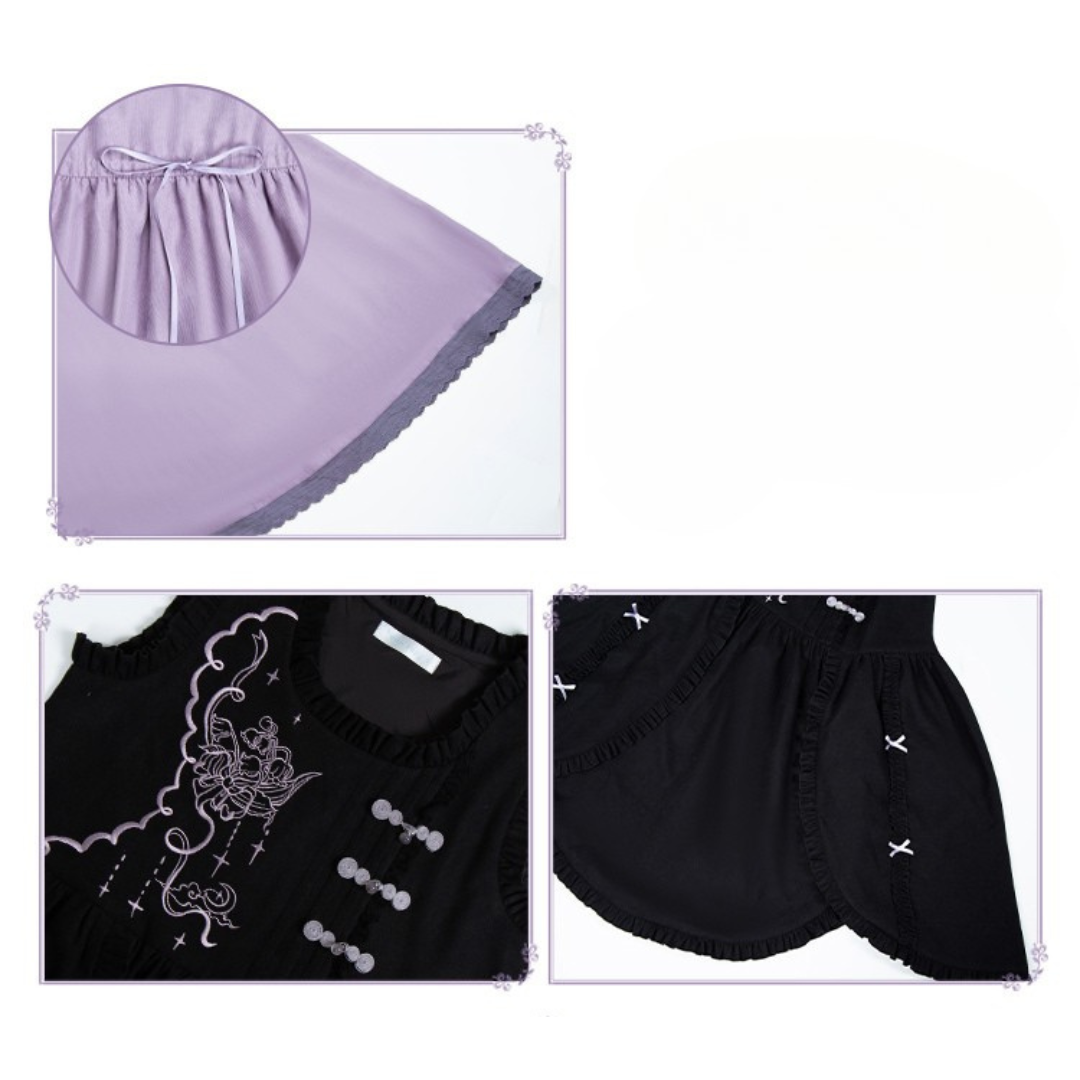 Sweet Moon Lily of the Valley Embroidery Long Sleeve Dress