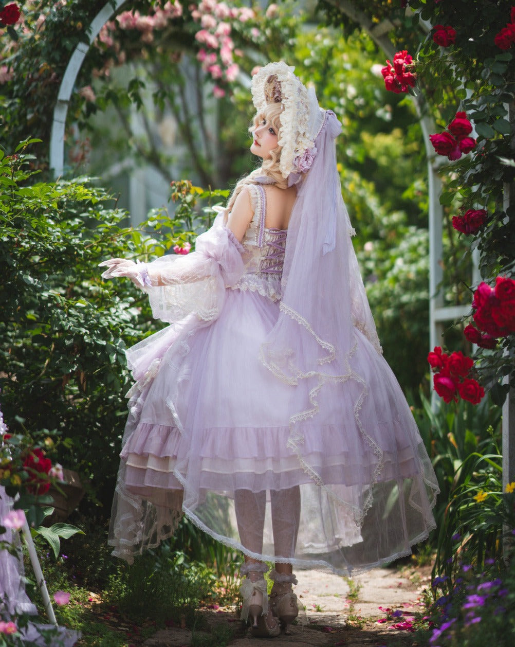 Spring Praise Flower and Lace Princess Dress - Purple