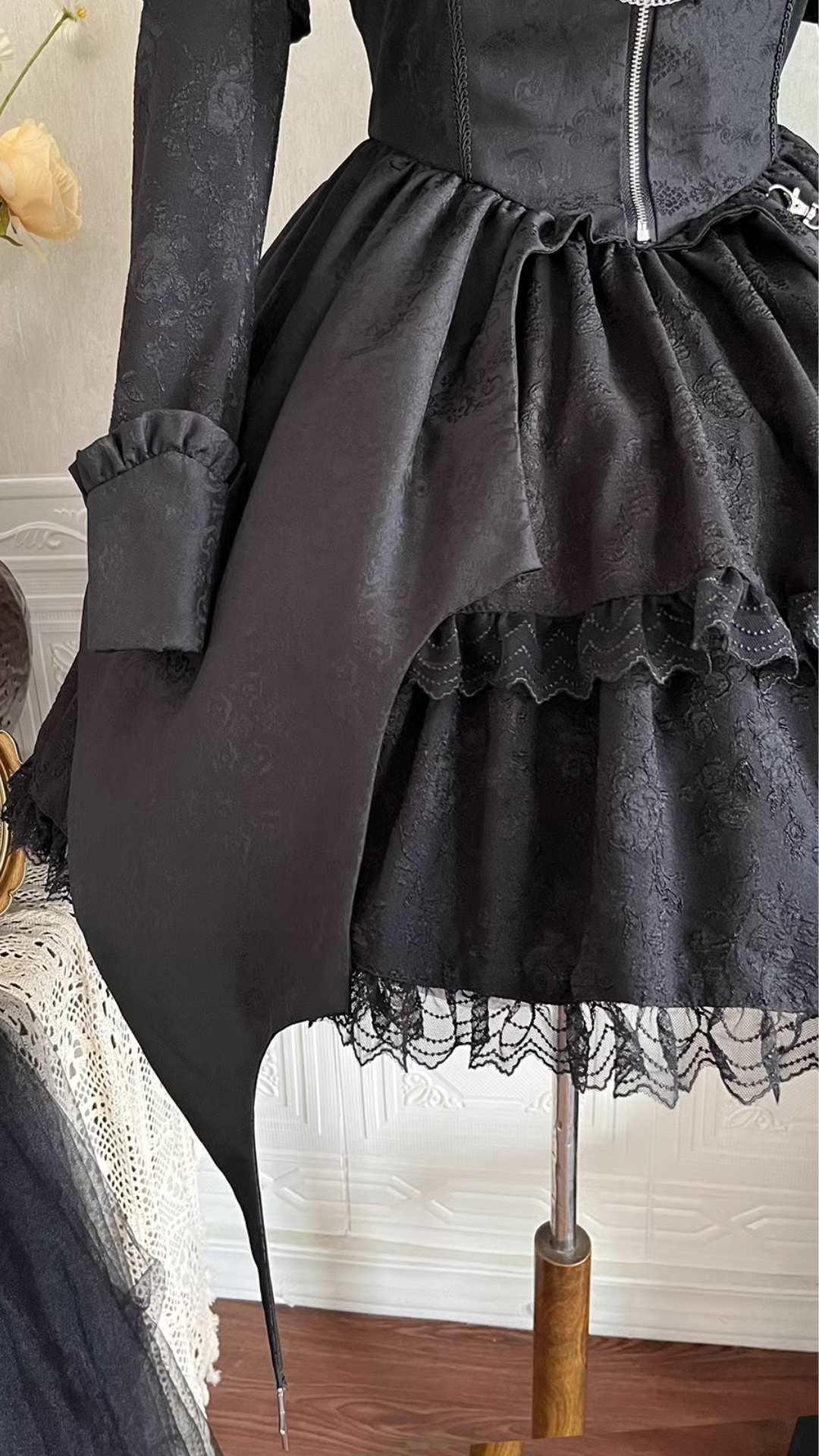 Black Rose Princess Bat Skirt Long Sleeve Dress