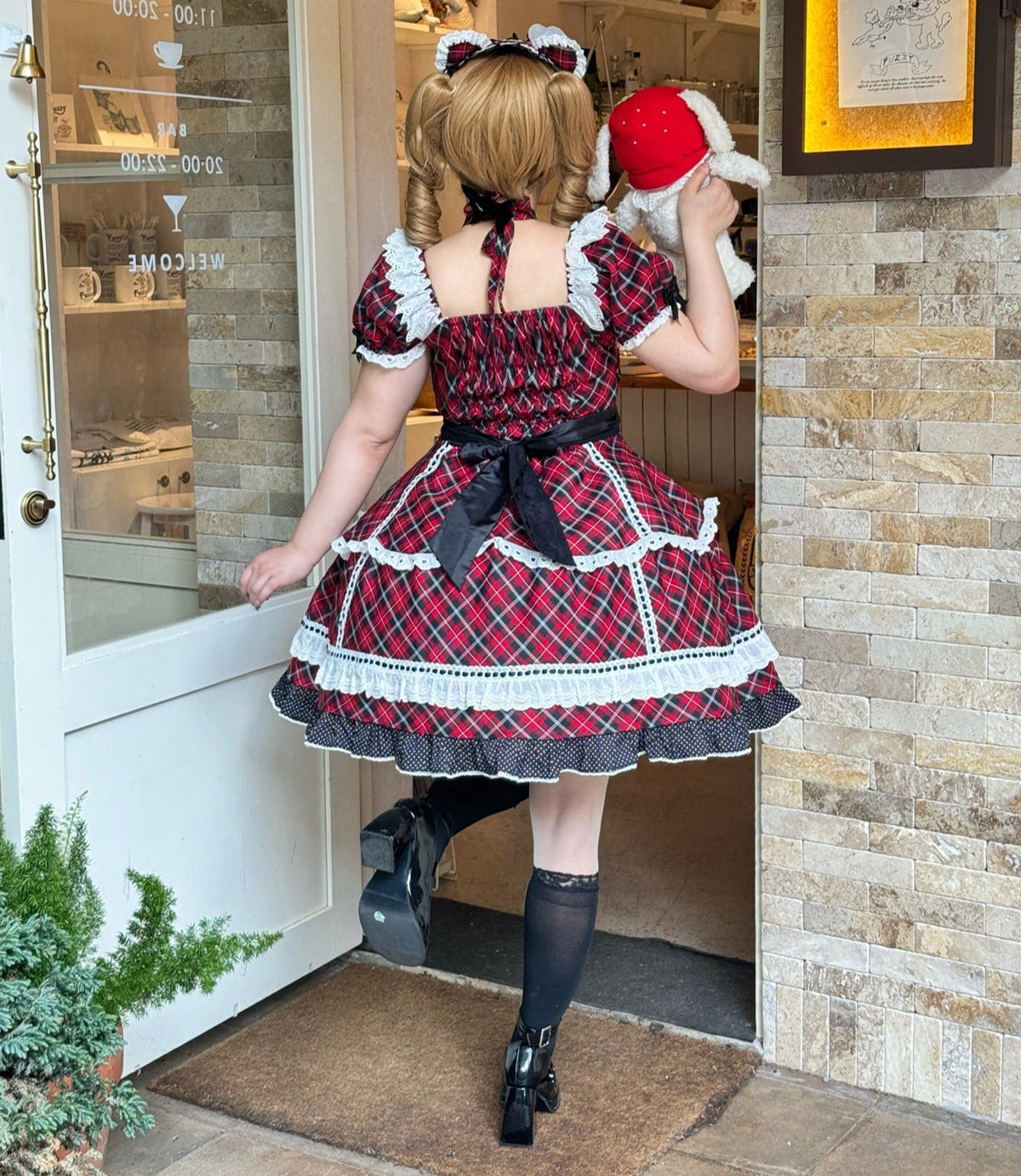 【受注予約11/13まで】Velvet Sweetie Heart チェックの半袖ワンピース・レッド