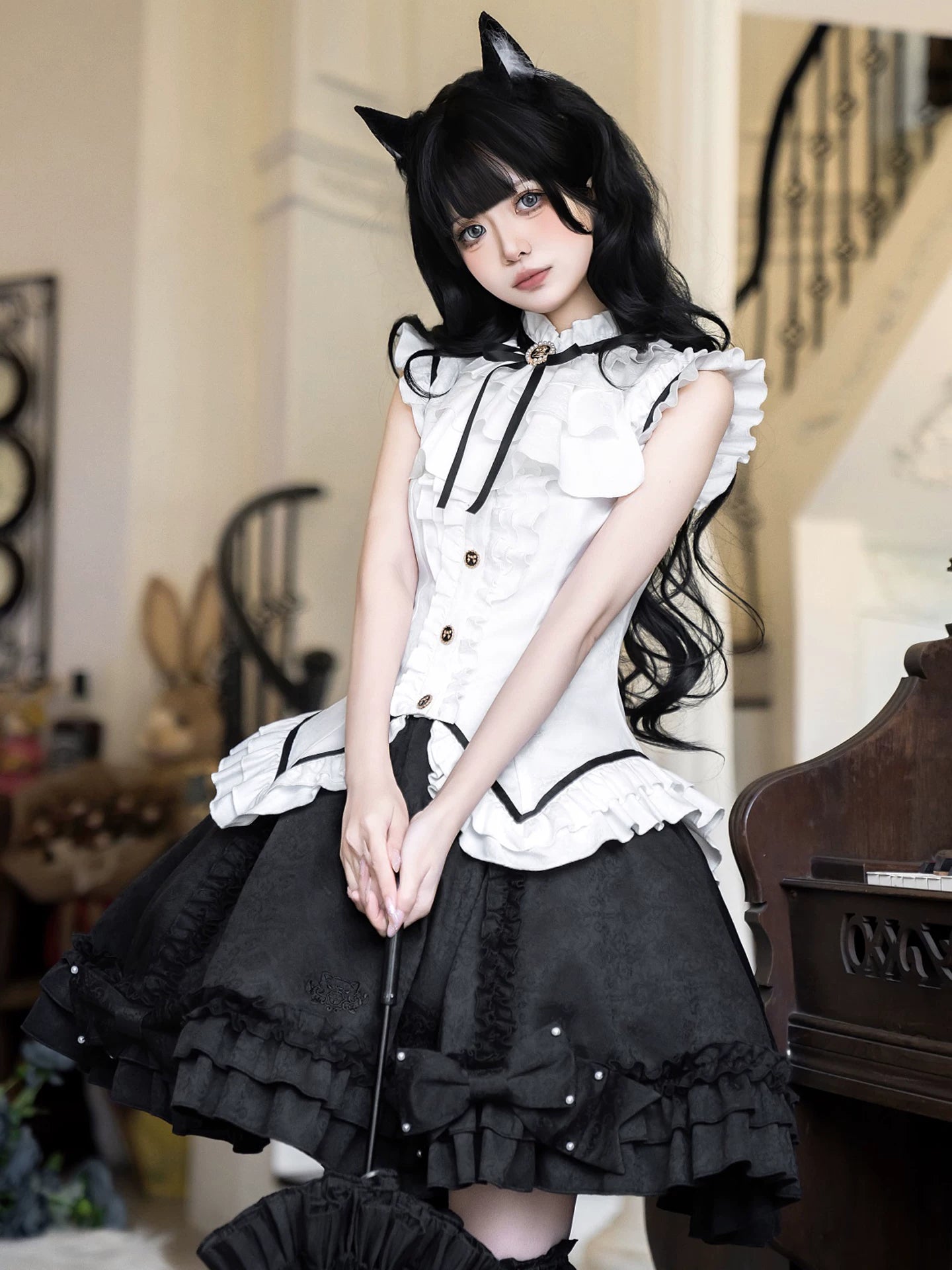 黒猫のお嬢様 ミニスカートセットアップ – ロリータファッション通販RonRon