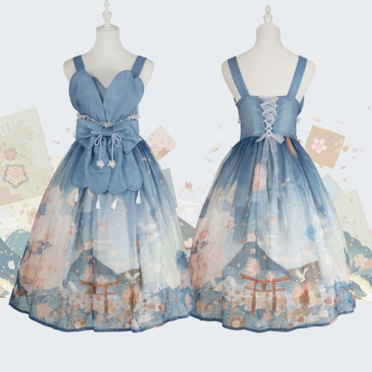 桜の国のアリス 和ロリ花びらジャンパースカート