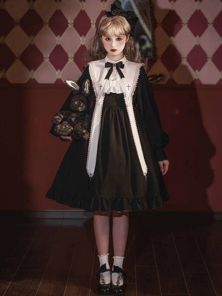 Cross Contract シスター風長袖ワンピース 付け襟付き – ロリータ Cross Contract シスター風長袖ワンピース 付け襟付き – ロリータ