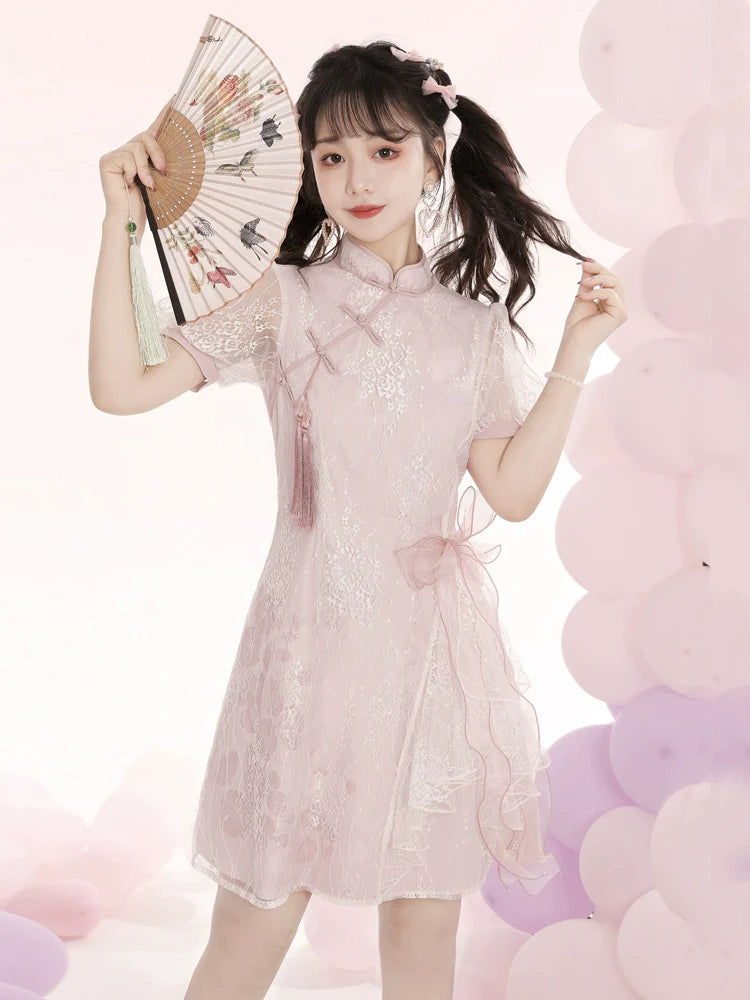Peach Blossom ピンクリボンチャイナドレス – ロリータファッション Peach Blossom ピンクリボンチャイナドレス – ロリータファッション