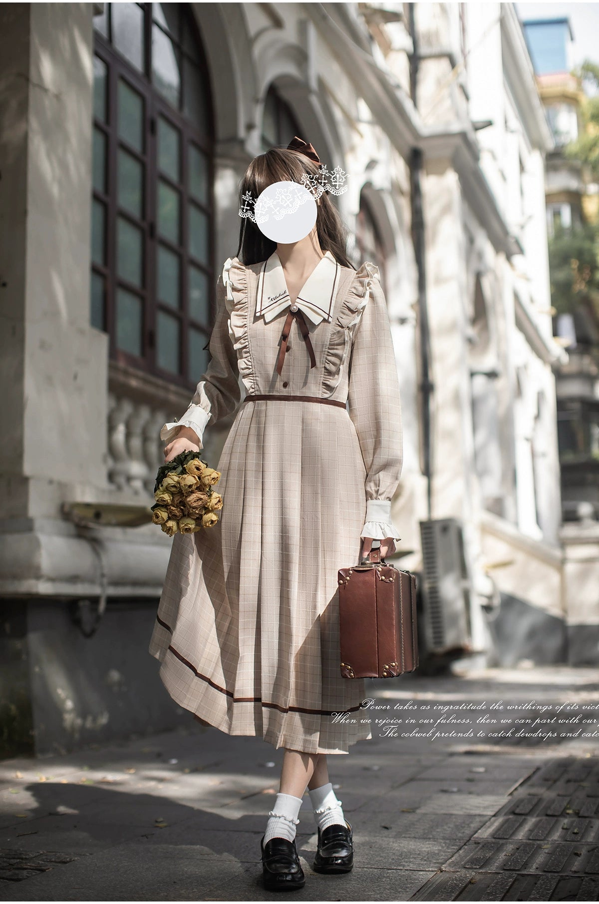 予約販売】Betty フレンチレトロベージュチェック長袖ワンピース 予約販売】Betty フレンチレトロベージュチェック長袖ワンピース