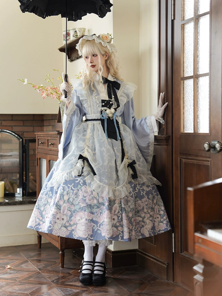 椿の花咲く庭 和風アリスのエプロン付きメイド服 – ロリータ 椿の花咲く庭 和風アリスのエプロン付きメイド服 – ロリータ