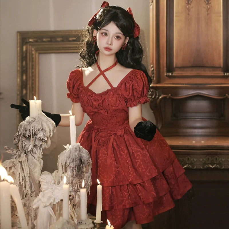 Rose of Thorns Cross Neck Ribbon Dress – ロリータファッション通販 Rose of Thorns Cross Neck Ribbon Dress – ロリータファッション通販