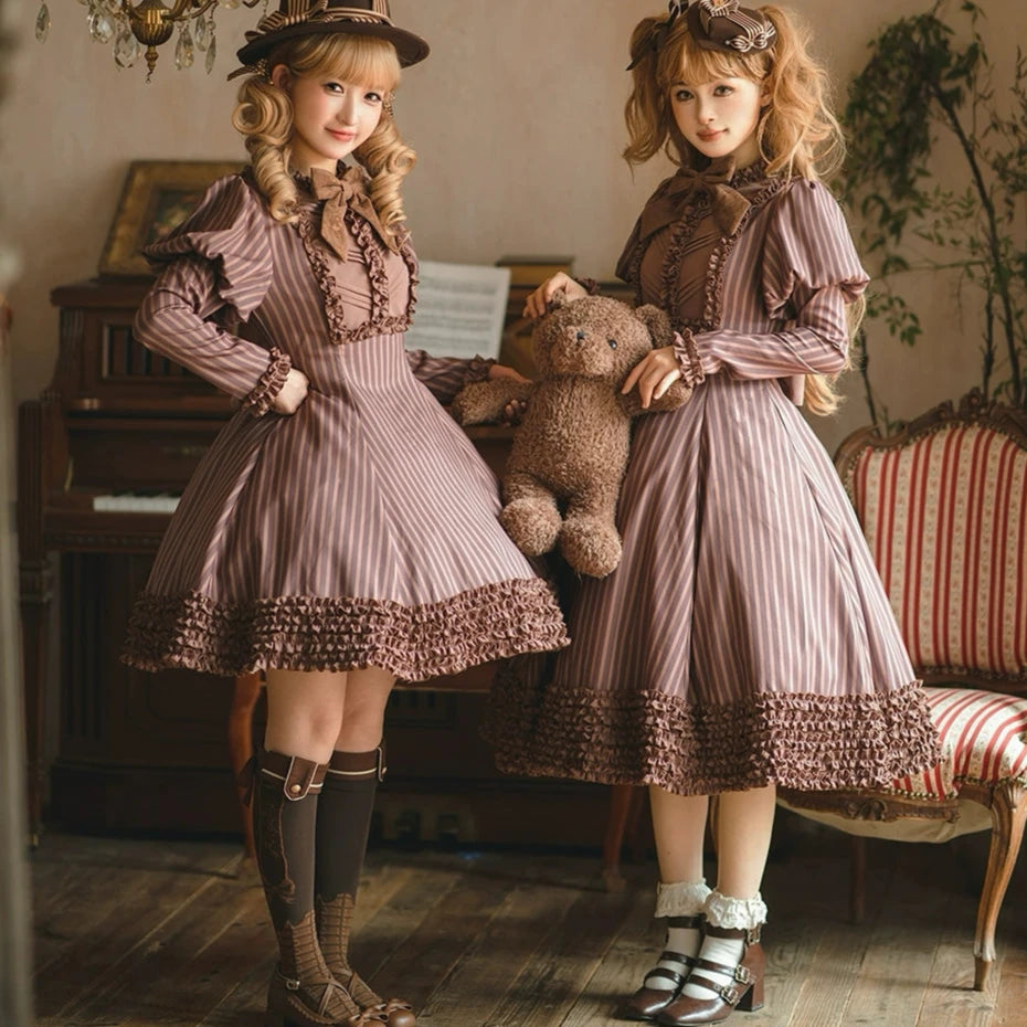 予約販売】Classic Chocolat Stripe ストライプワンピース・ロング丈 予約販売】Classic Chocolat Stripe ストライプワンピース・ロング丈