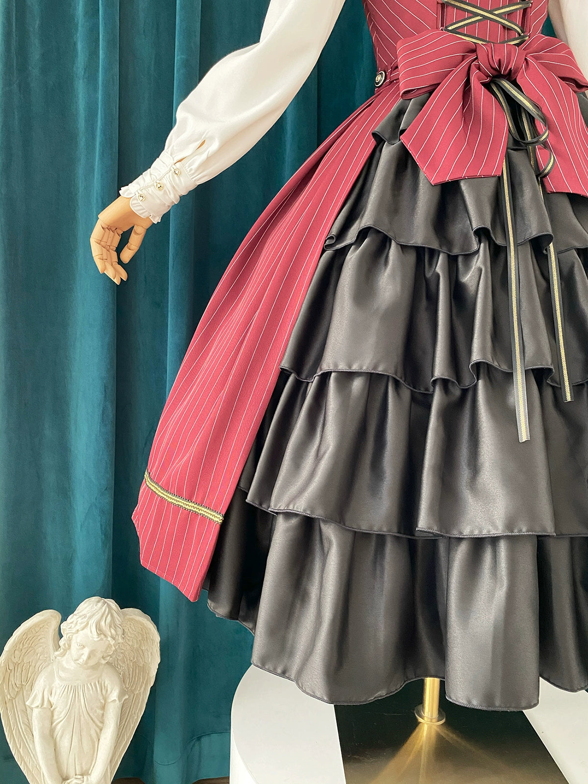 【予約販売】Bright Moon コルセットジャンパースカート ストライプ【レッド】