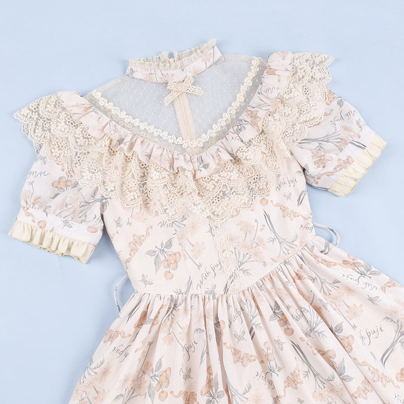 チェリー柄 エドワード半袖ワンピース