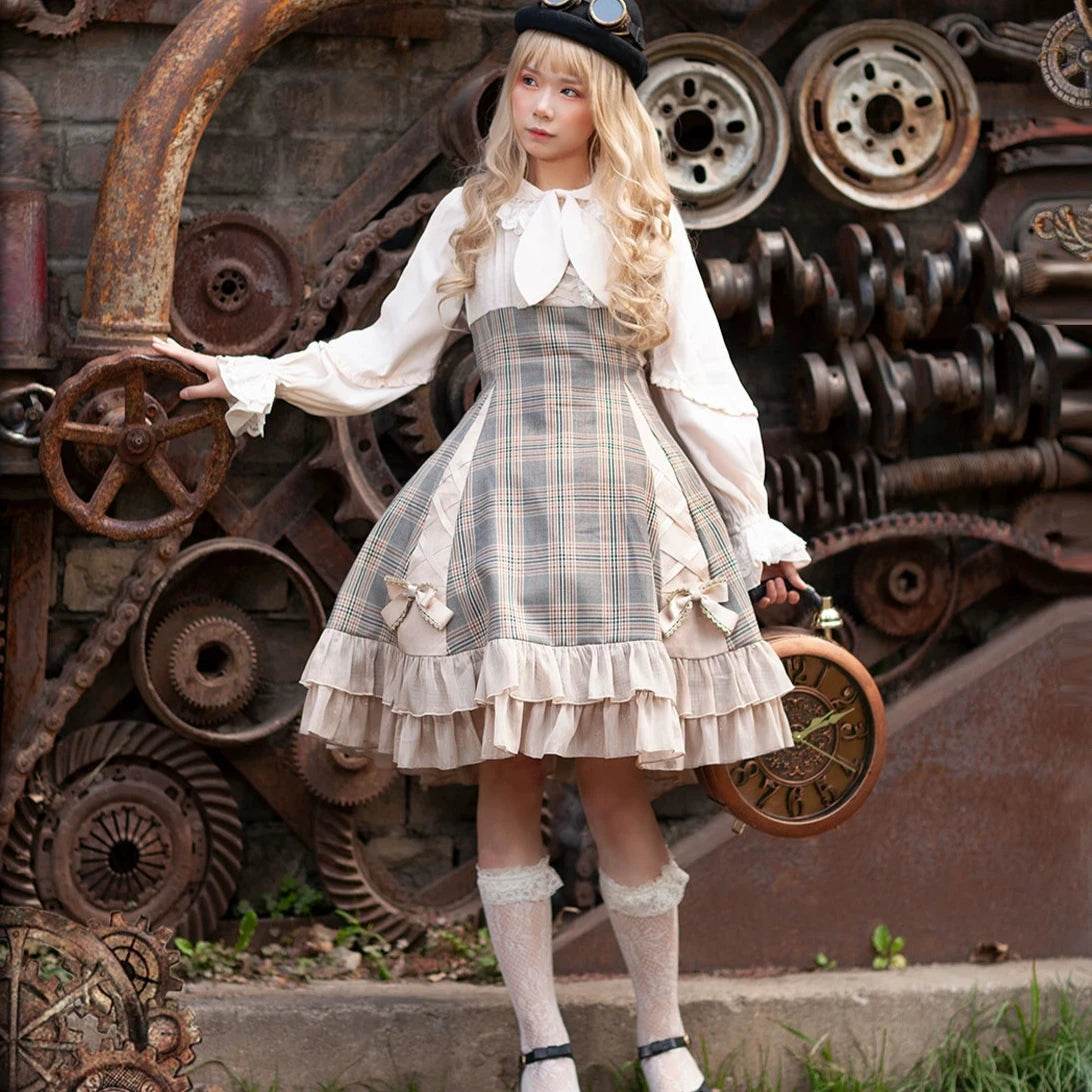 Backlit Flashback グレンチェック柄ジャンパースカート – ロリータ Backlit Flashback グレンチェック柄ジャンパースカート – ロリータ