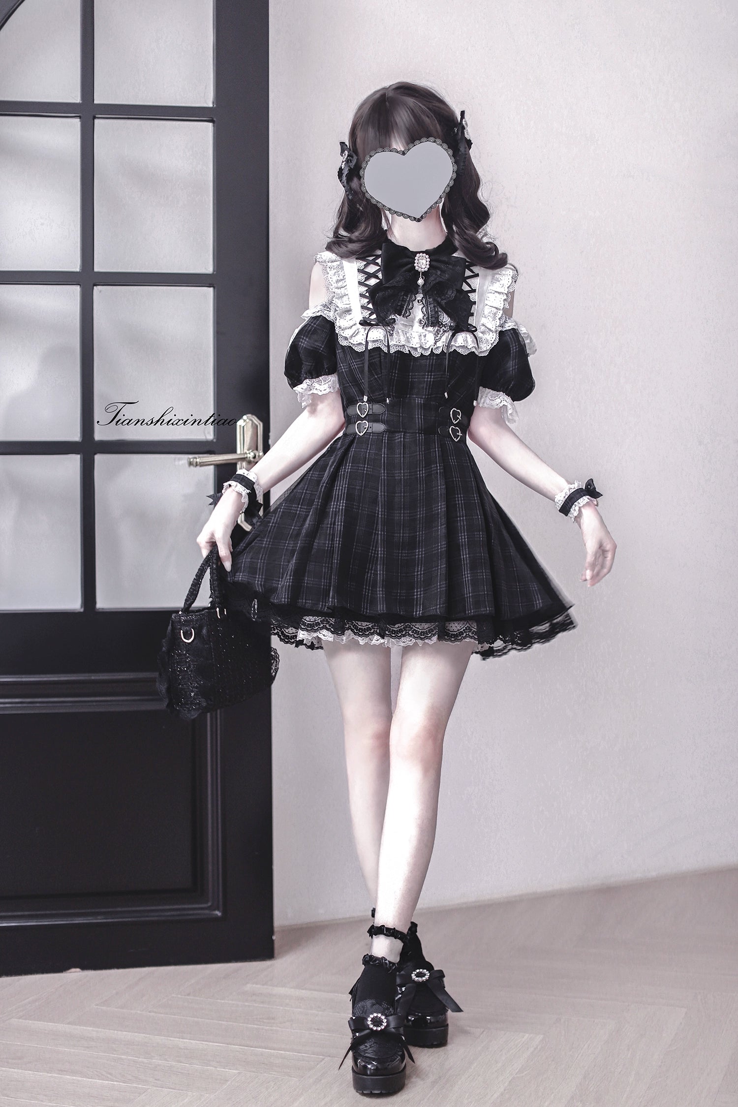 予約販売】 Angel Heartbeat Black フリルチェックミニ丈ワンピース 予約販売】 Angel Heartbeat Black フリルチェックミニ丈ワンピース