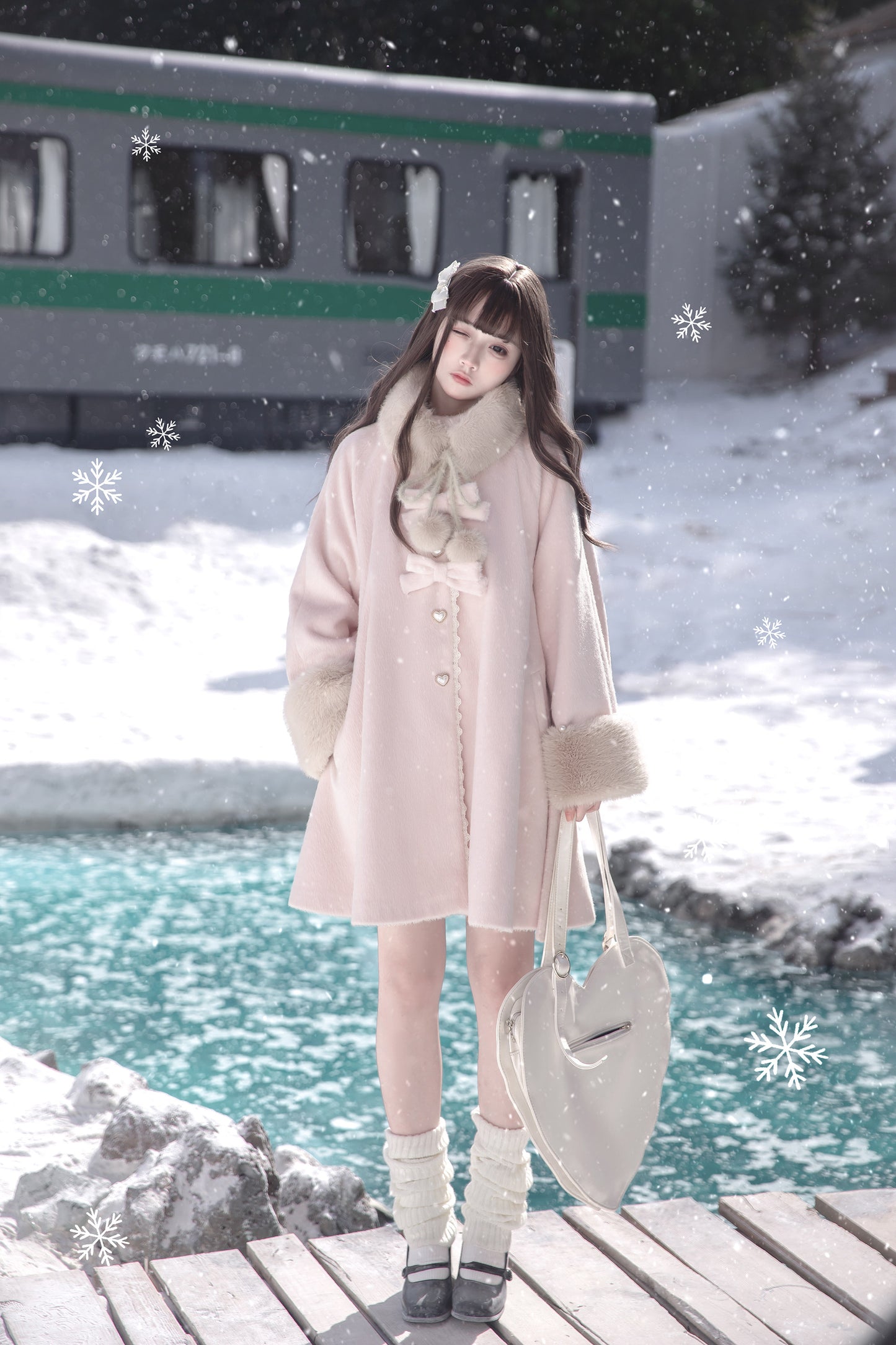 【同時購入のみ】パウダーピンクのファー付きコート用ティペット