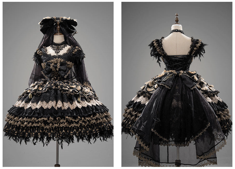 【新色・受注予約1/22まで】Peacock Feather プリンセスドレス・ブラック×ゴールド