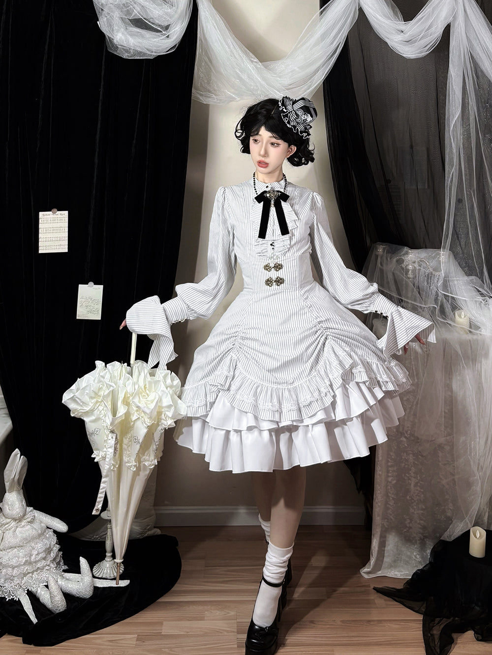 受注予約1/7まで】領主貴族のゴスロリ 縦縞ハイウエストスカート・新色