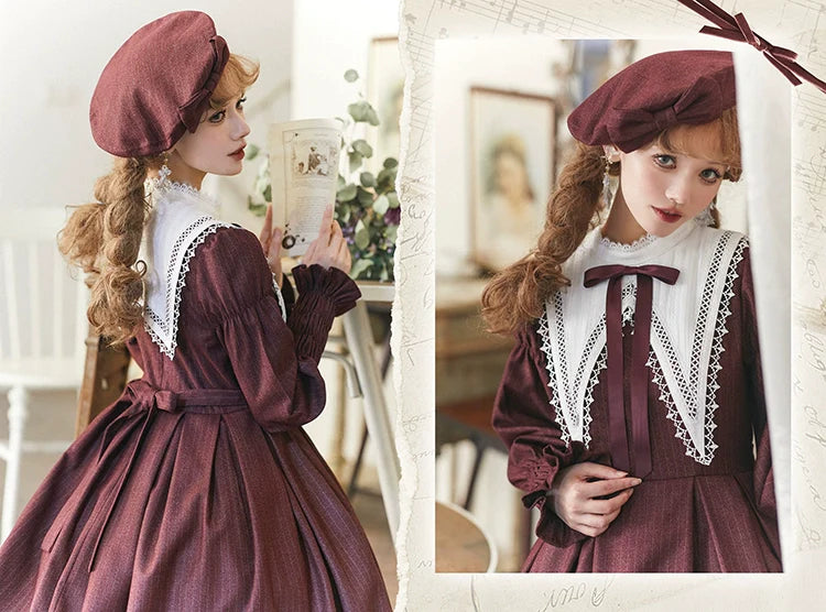 ピンストライプリボン付きベレー帽