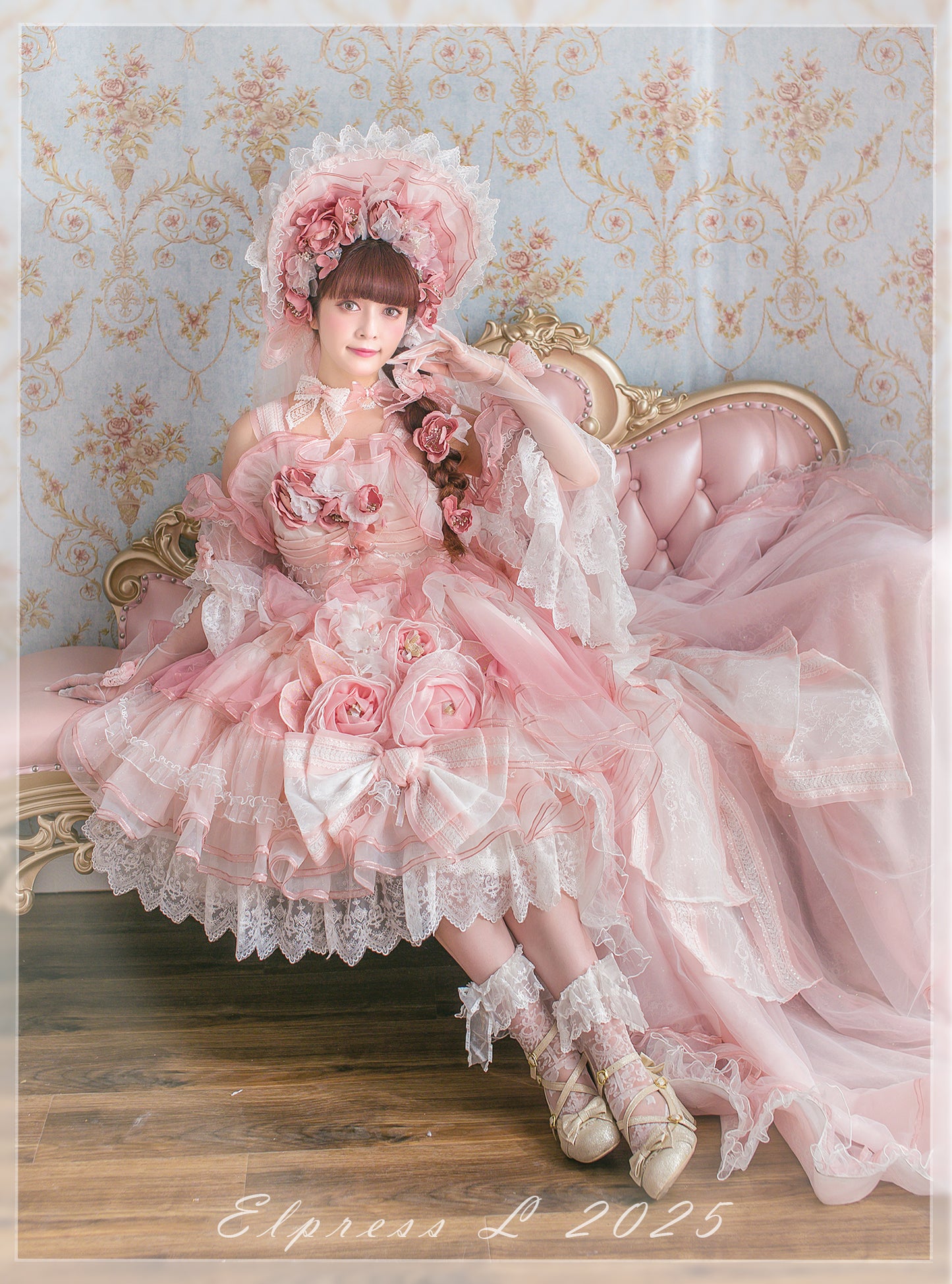 【受注予約2/26まで】Full of Fragrance トレーン付きドレスとインナースカート・ピンク