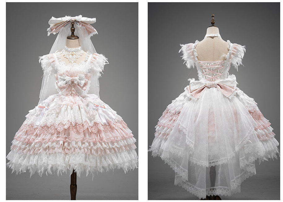 【新色・受注予約1/22まで】Peacock Feather プリンセスドレス・ホワイト×ピンク