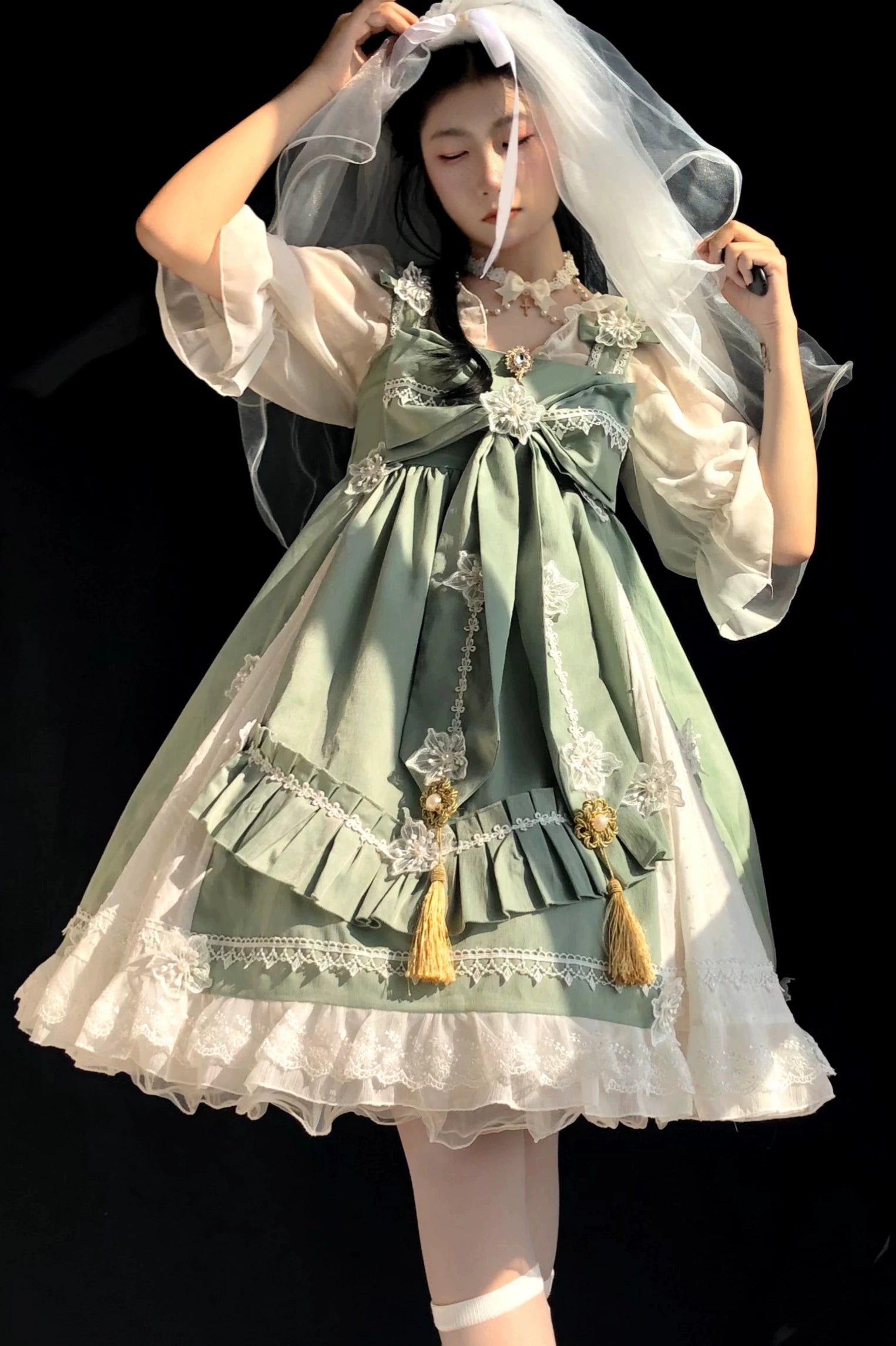 ビッグリボンの華ロリジャンパースカートセット – ロリータ