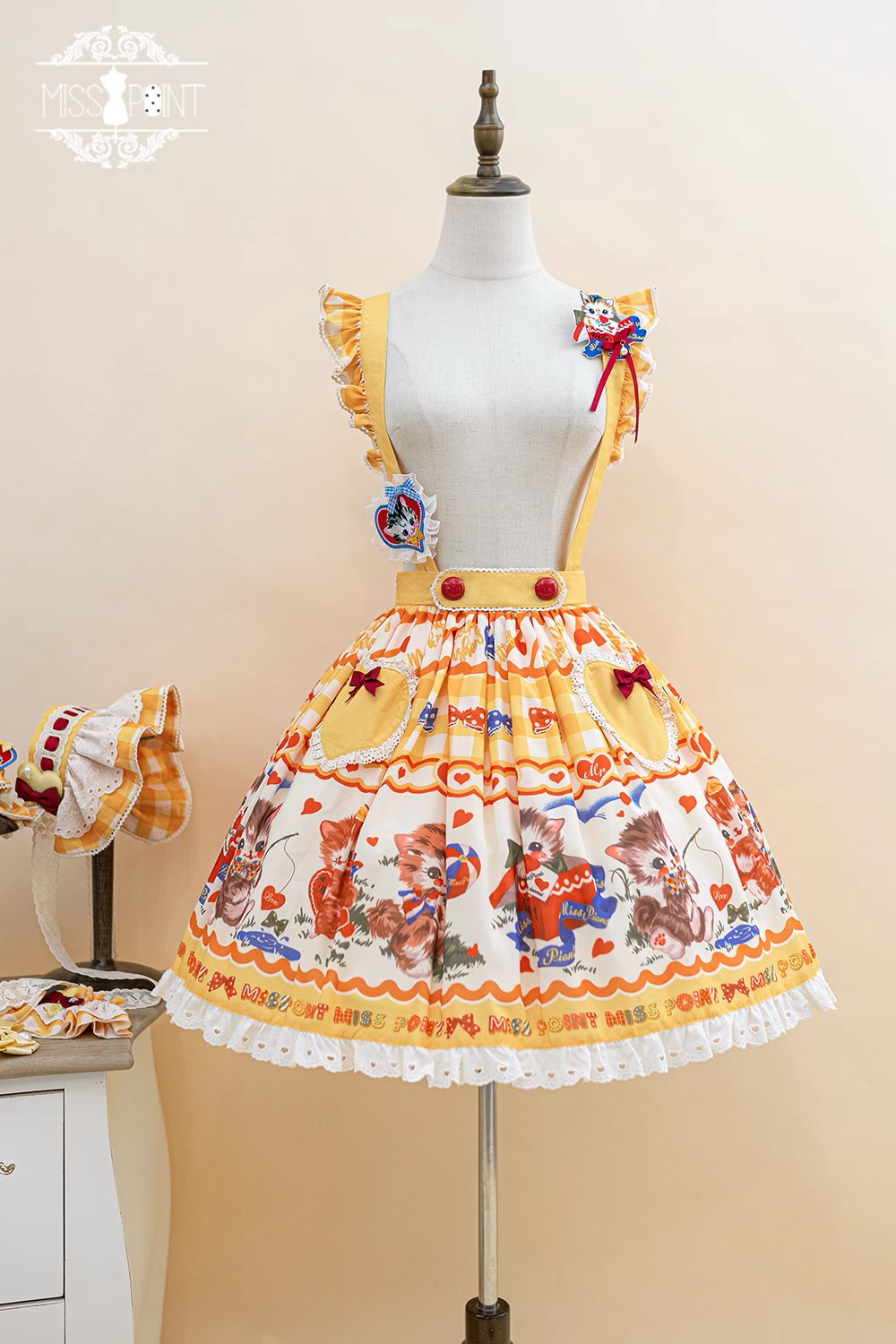 【予約販売】Sweet Kittyレトロサスペンダースカート