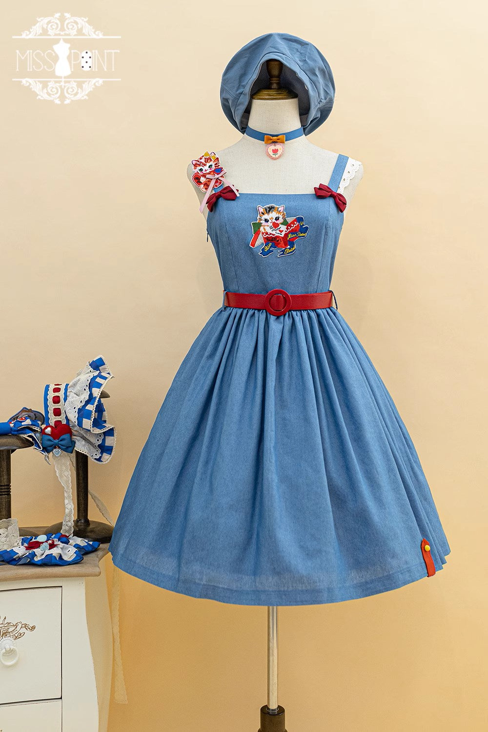 【予約販売】Sweet Kittyレトロシンプルジャンパースカート