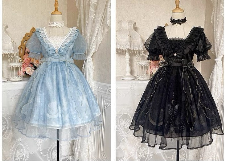 Moon butterfly sheer short sleeve dress with choker