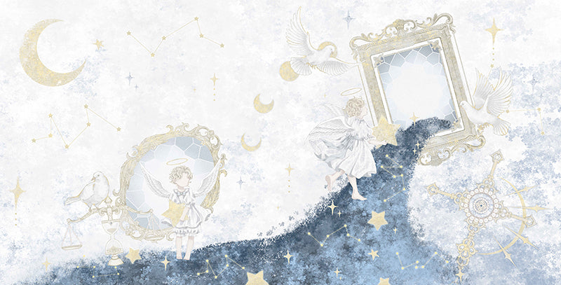 柔らかシフォン素材のエンジェルプリント ドレス