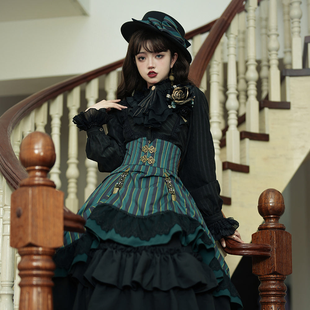 Surface Spell -Gothic Academy- Striped Lolita High Waist Skirt