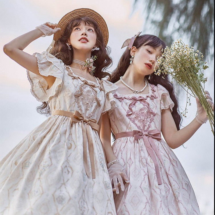 カモミールの花刺繍スクエアネックドレス – ロリータファッション通販