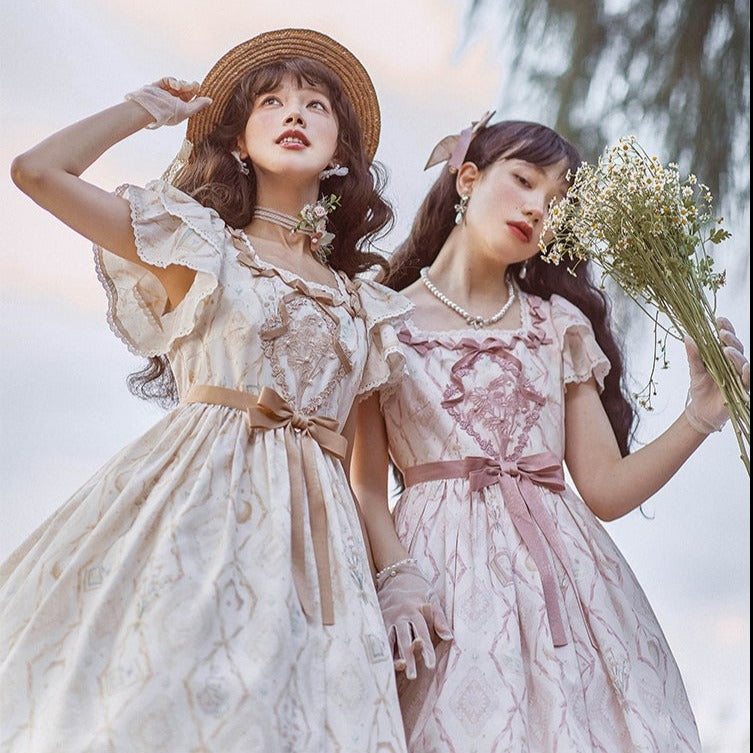 Kimono style dress with Japanese style maid apron RonRon Kimono style dress with Japanese style maid apron RonRon