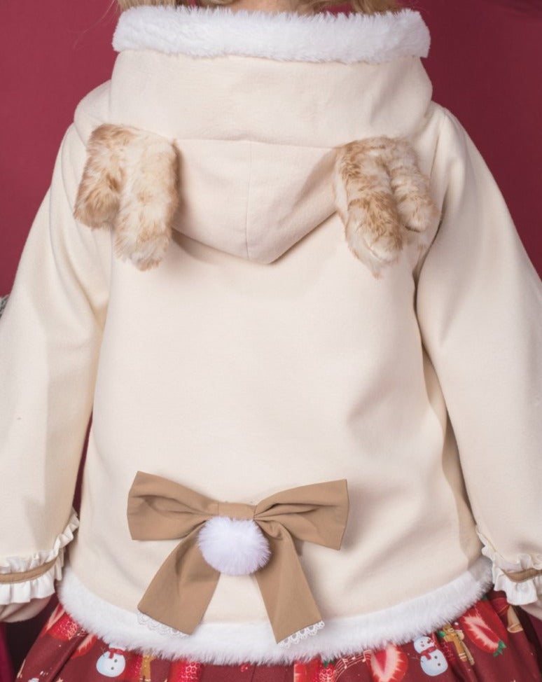 Reindeer style hooded boa ribbon short coat