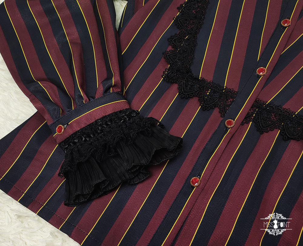 【予約販売】怪奇屋曲馬団 ストライプスタンドカラーブラウス