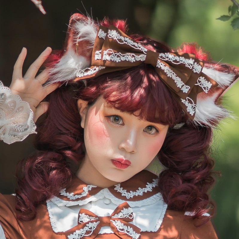 ホワイト刺繍 ダブルリボン ヘッドドレス - ロリータファッション通販RonRon