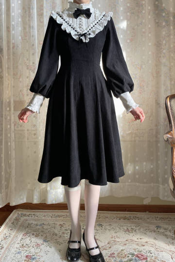 Winter Birch Stand Collar Corduroy Dress