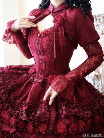 [Pre-orders available until 1/8] Rose Knight II Jacquard Lace Jumper Skirt and Bolero - Red