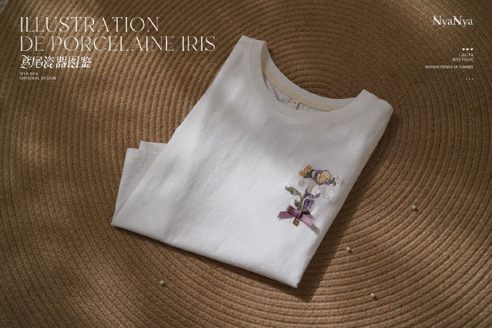 [Pre-orders available until 2/11] Illustration de Porcelaine Iris embroidered T-shirt