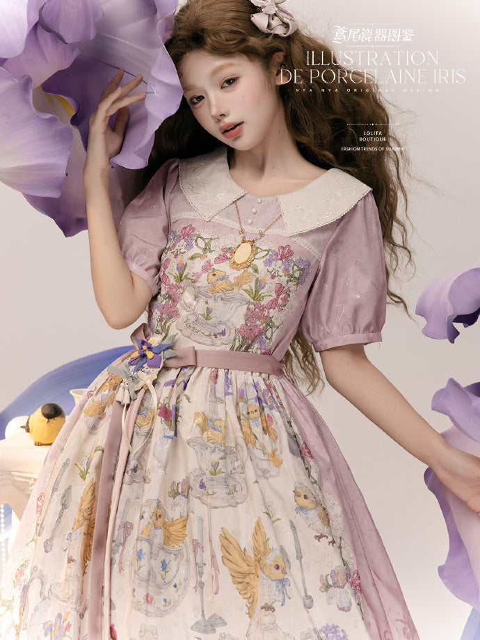 [Pre-orders available until 2/11] Illustration de Porcelaine Iris short-sleeved dress