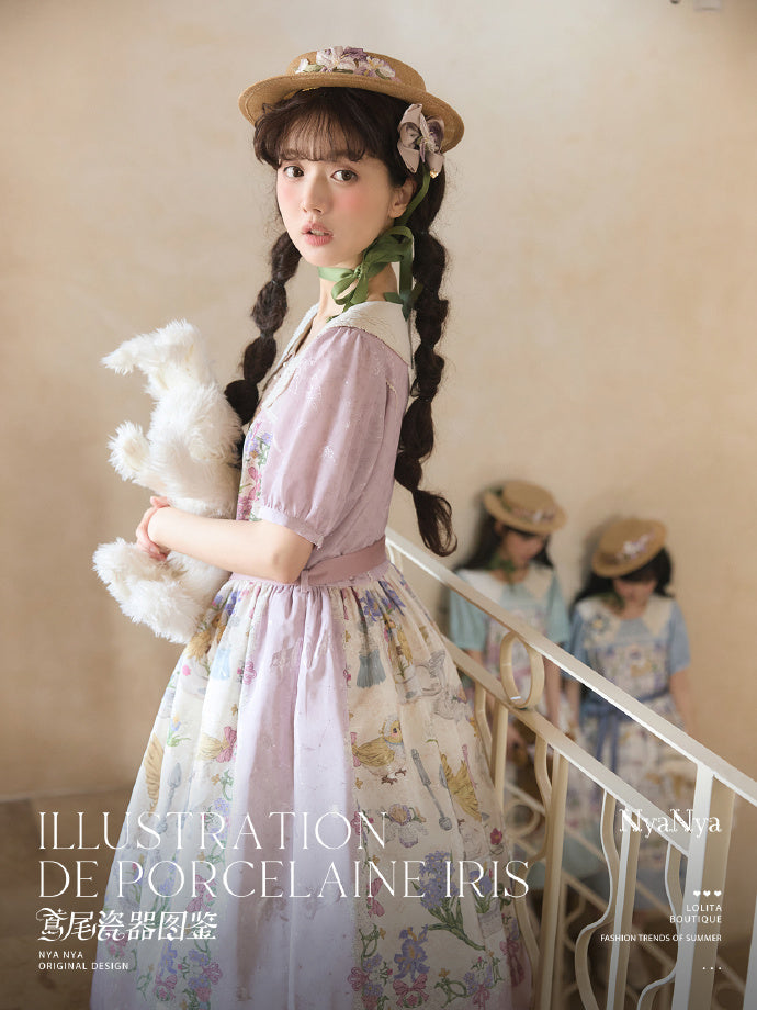 [Pre-orders available until 2/11] Illustration de Porcelaine Iris short-sleeved dress