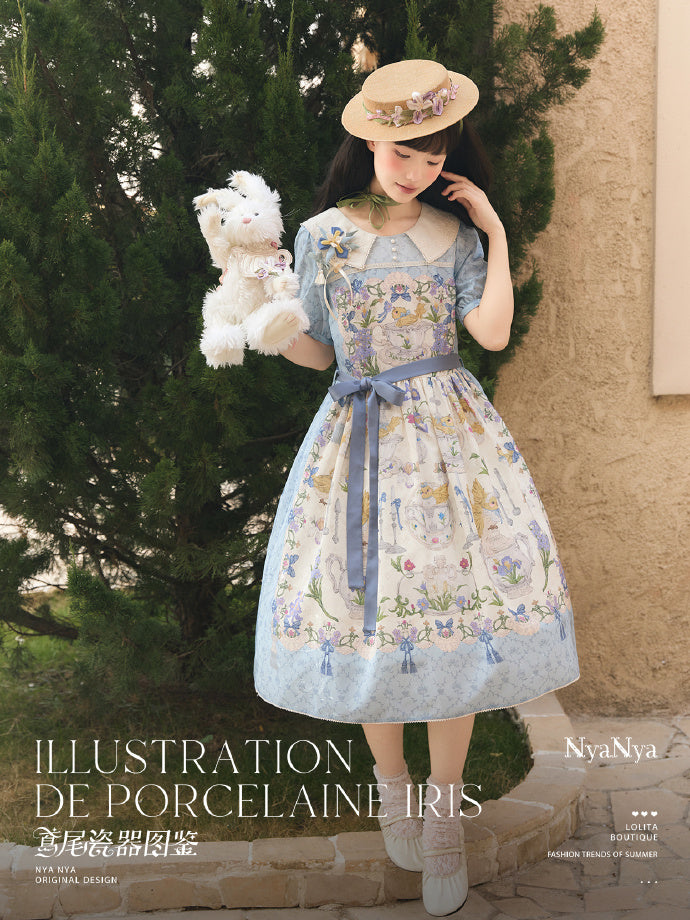 [Pre-orders available until 2/11] Illustration de Porcelaine Iris short-sleeved dress