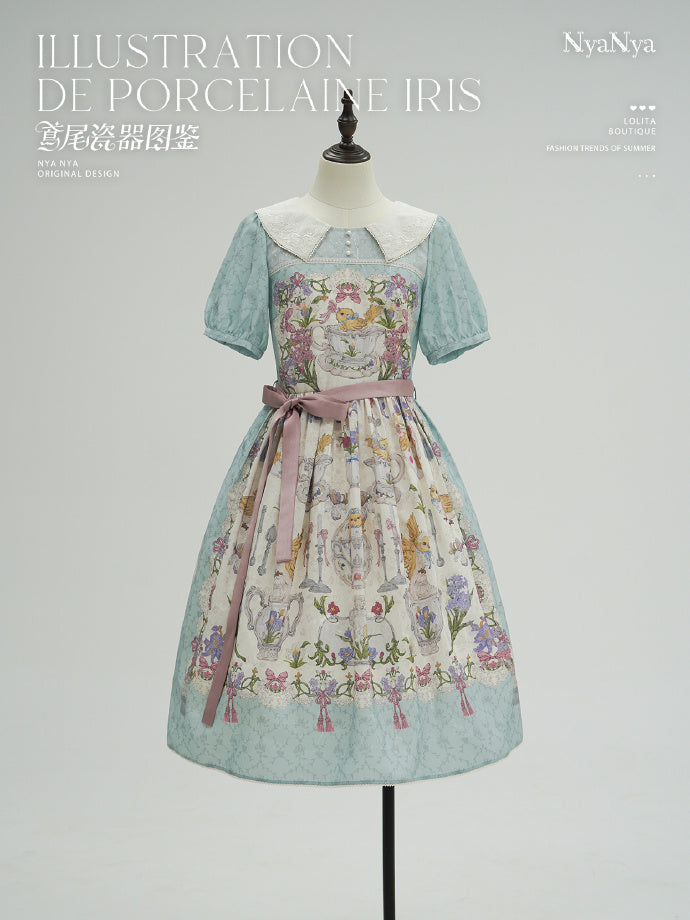 [Pre-orders available until 2/11] Illustration de Porcelaine Iris short-sleeved dress