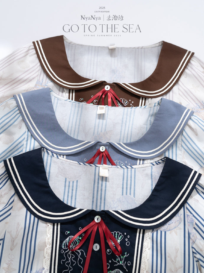 【受注予約5/13まで】Go To the Sea セーラーカラー半袖トップス