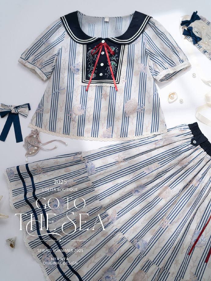 【受注予約5/13まで】Go To the Sea セーラーカラー半袖トップス