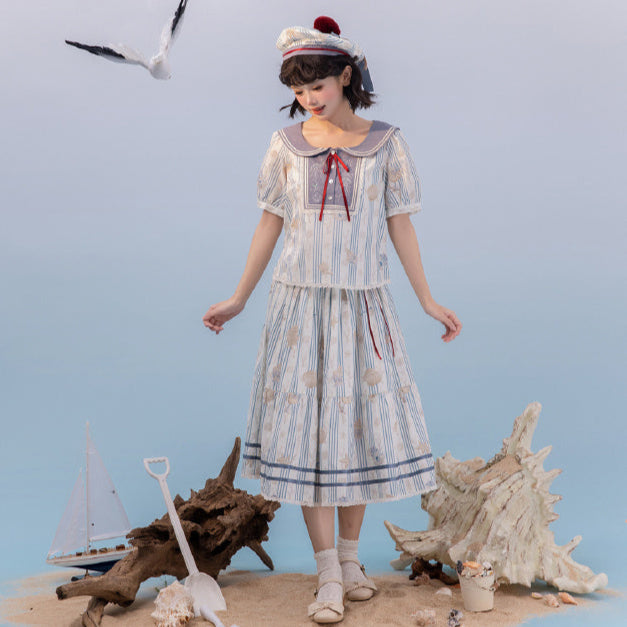 【受注予約5/13まで】Go To the Sea セーラーカラー半袖トップス