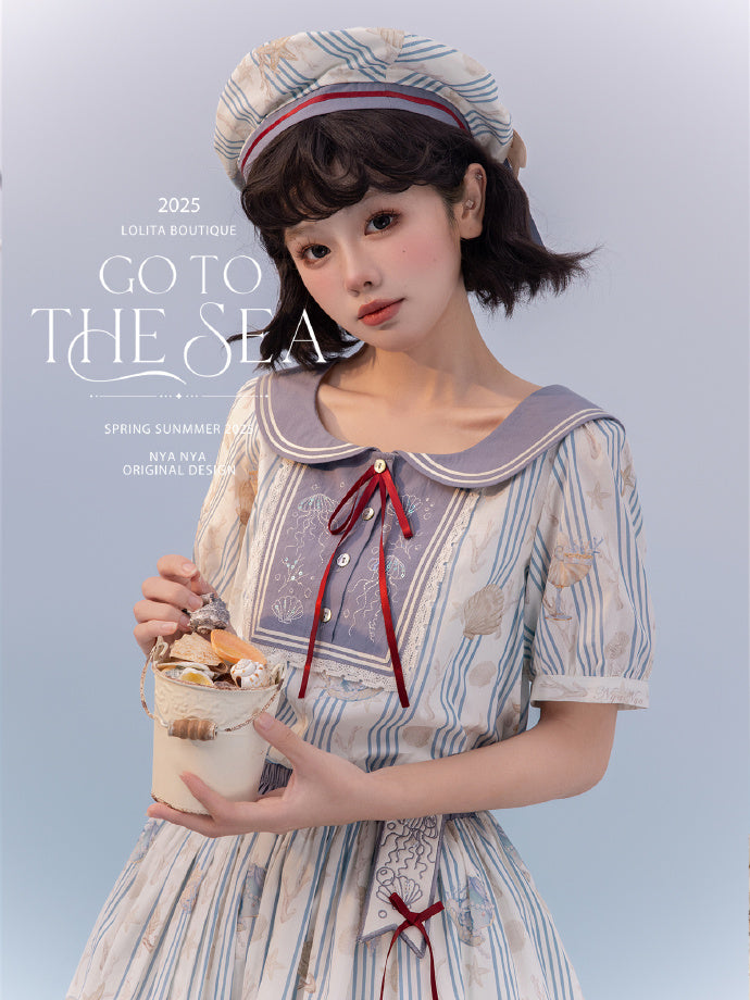 【受注予約5/13まで】Go To the Sea セーラーカラー半袖トップス