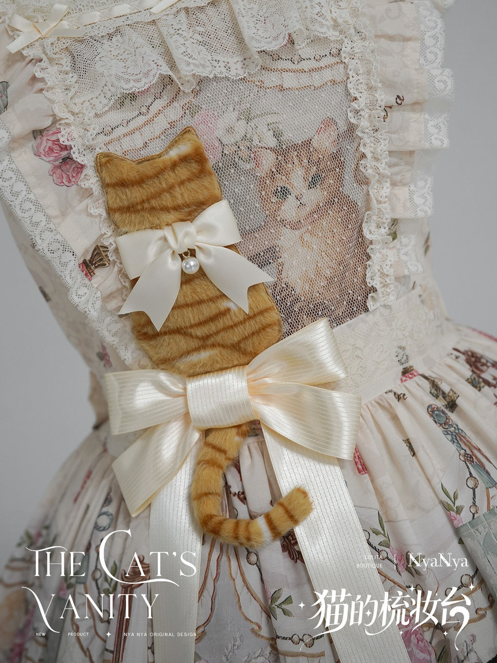 【受注予約7/7まで】The Cat's Vanity 猫柄スクエアネックワンピース・ショート丈
