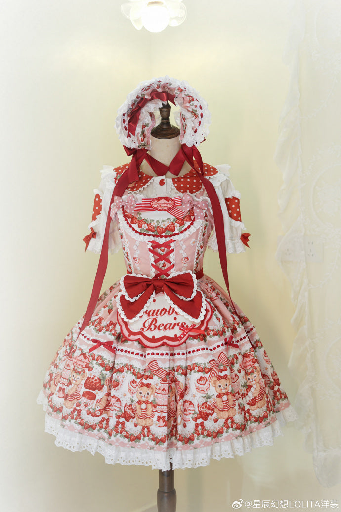 [Pre-orders available until 8/28] Bear Strawberry Garden Jumper Skirt 3-piece set