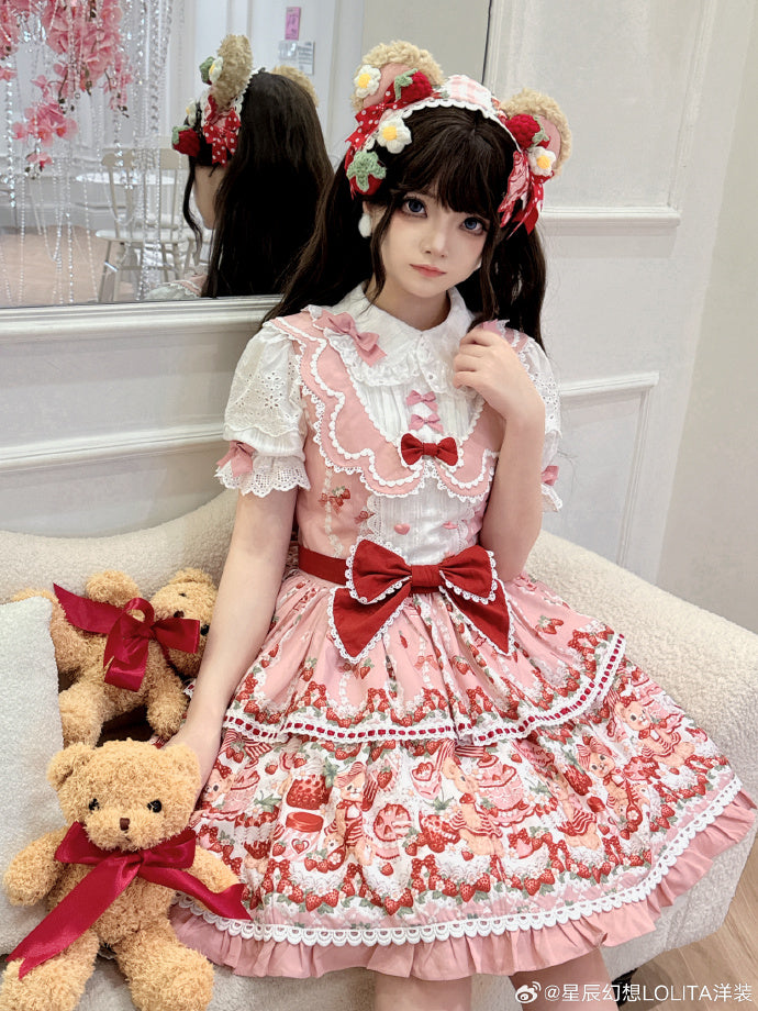 [Pre-orders available until 8/28] Bear Strawberry Garden One-piece dress, 2-piece set